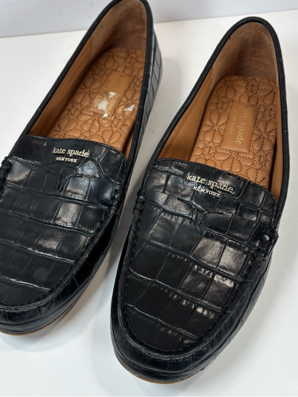 Kate Spade New York Women Loafers Black Croc Embossed Patent Leather Flat 10 B - Picture 2 of 8